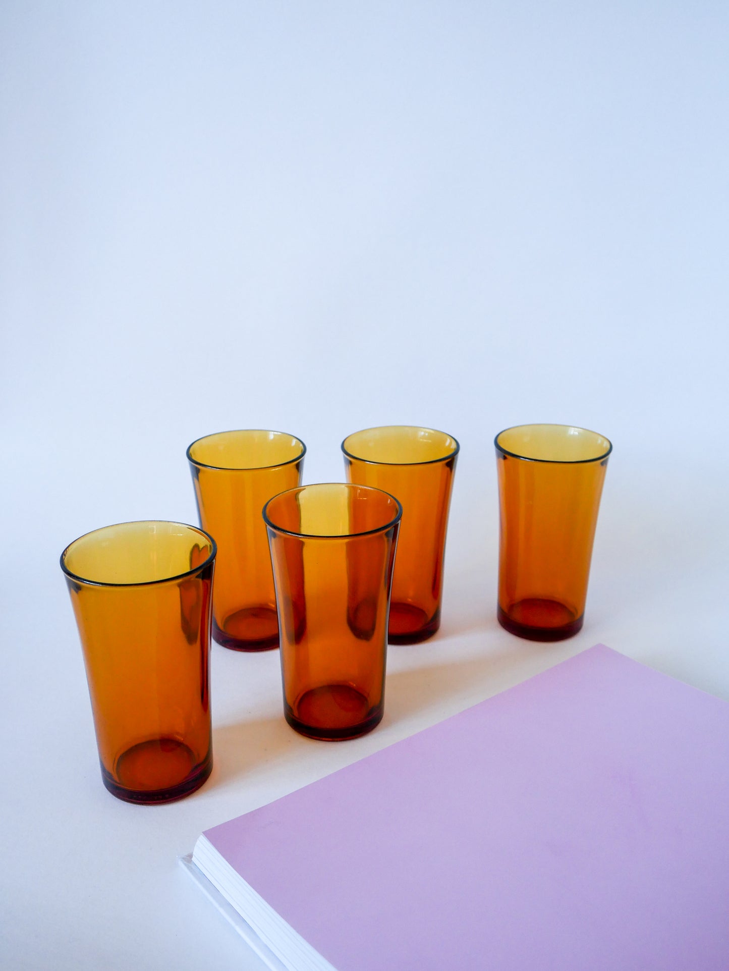 Lot de 5 verres à eau / cocktails Long Drink en verre ambré Duralex 1970