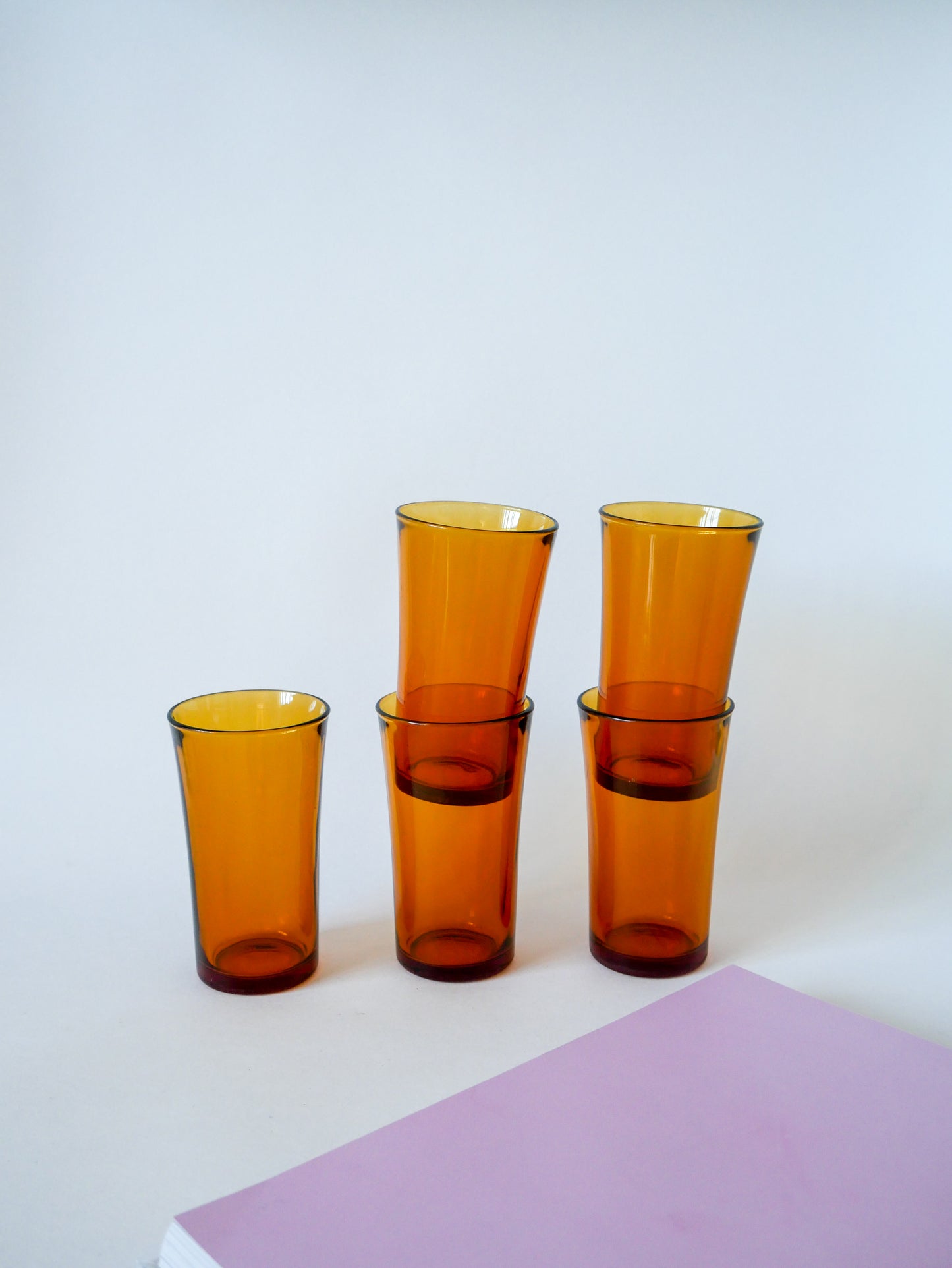 Lot de 5 verres à eau / cocktails Long Drink en verre ambré Duralex 1970