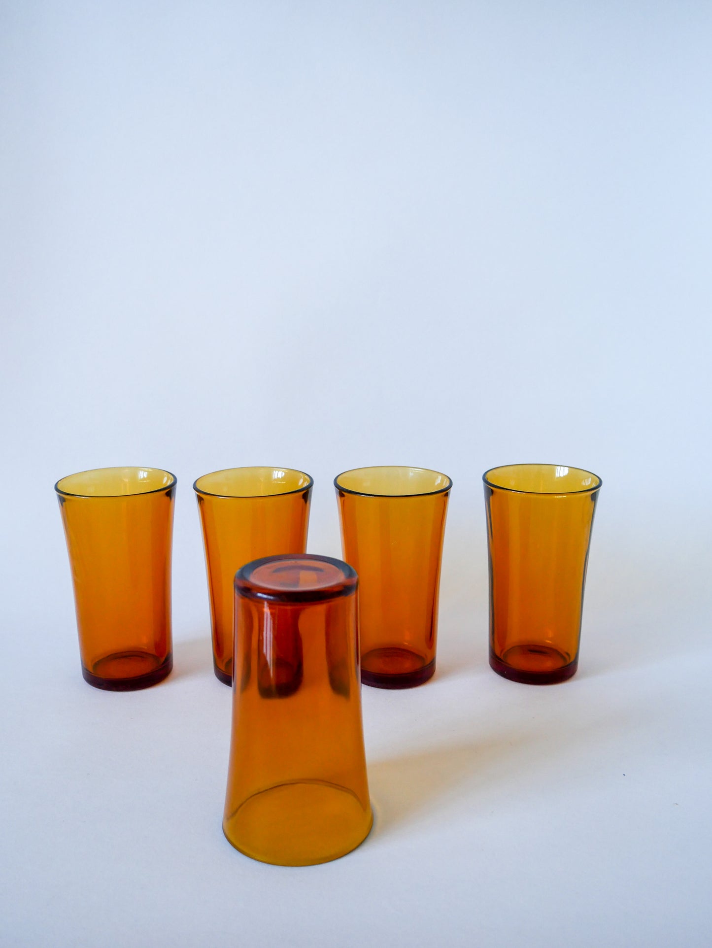 Lot de 5 verres à eau / cocktails Long Drink en verre ambré Duralex 1970