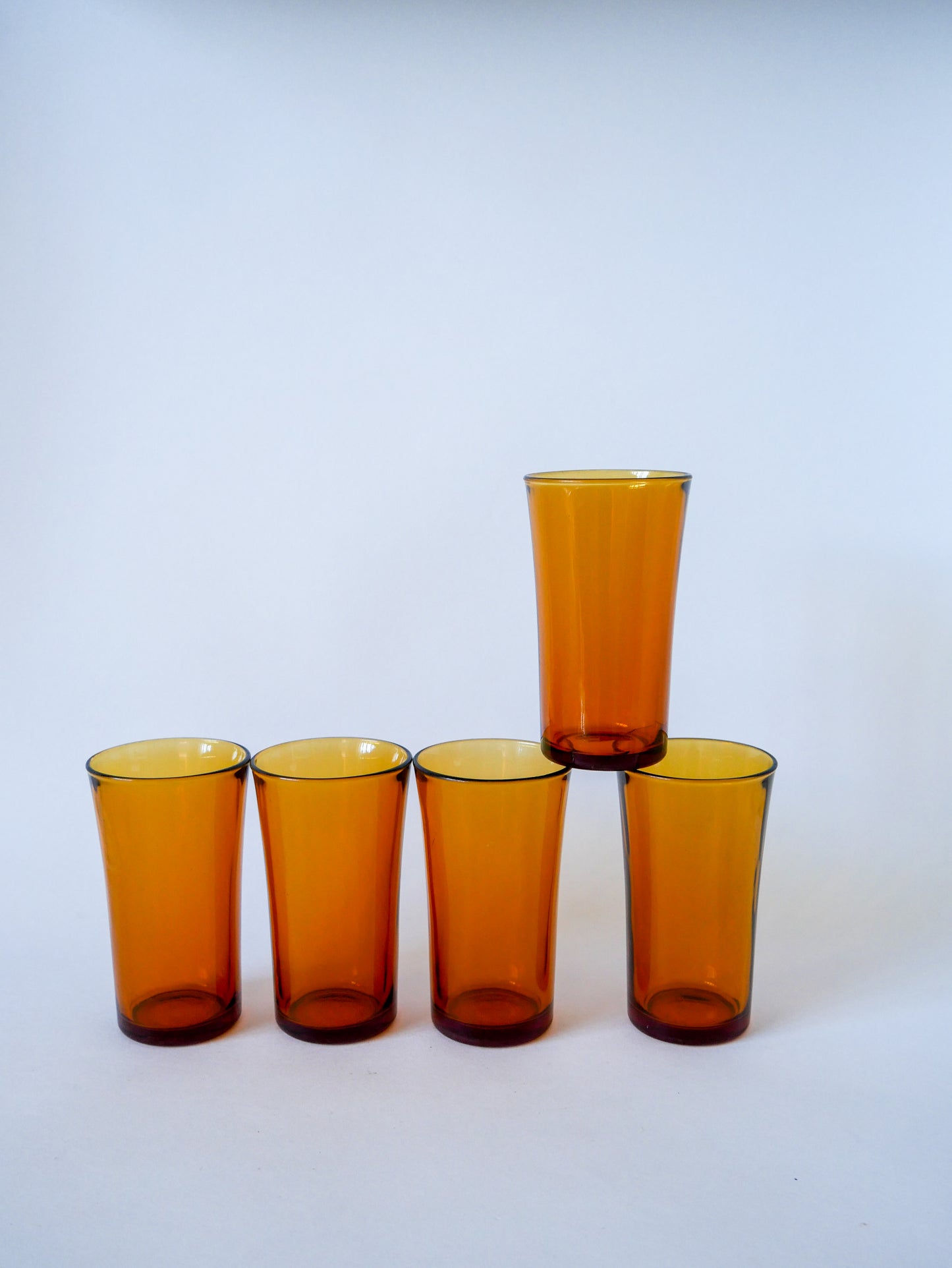 Lot de 5 verres à eau / cocktails Long Drink en verre ambré Duralex 1970