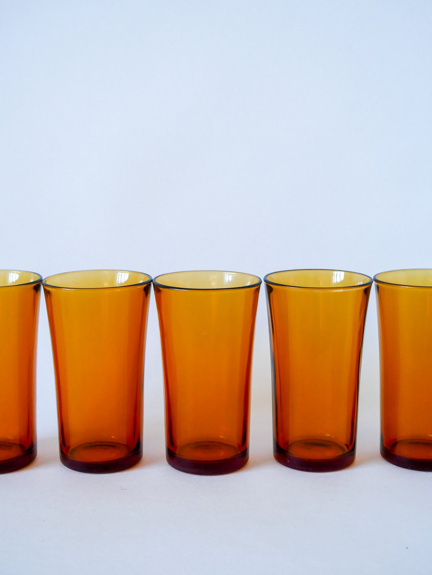 Lot de 5 verres à eau / cocktails Long Drink en verre ambré Duralex 1970