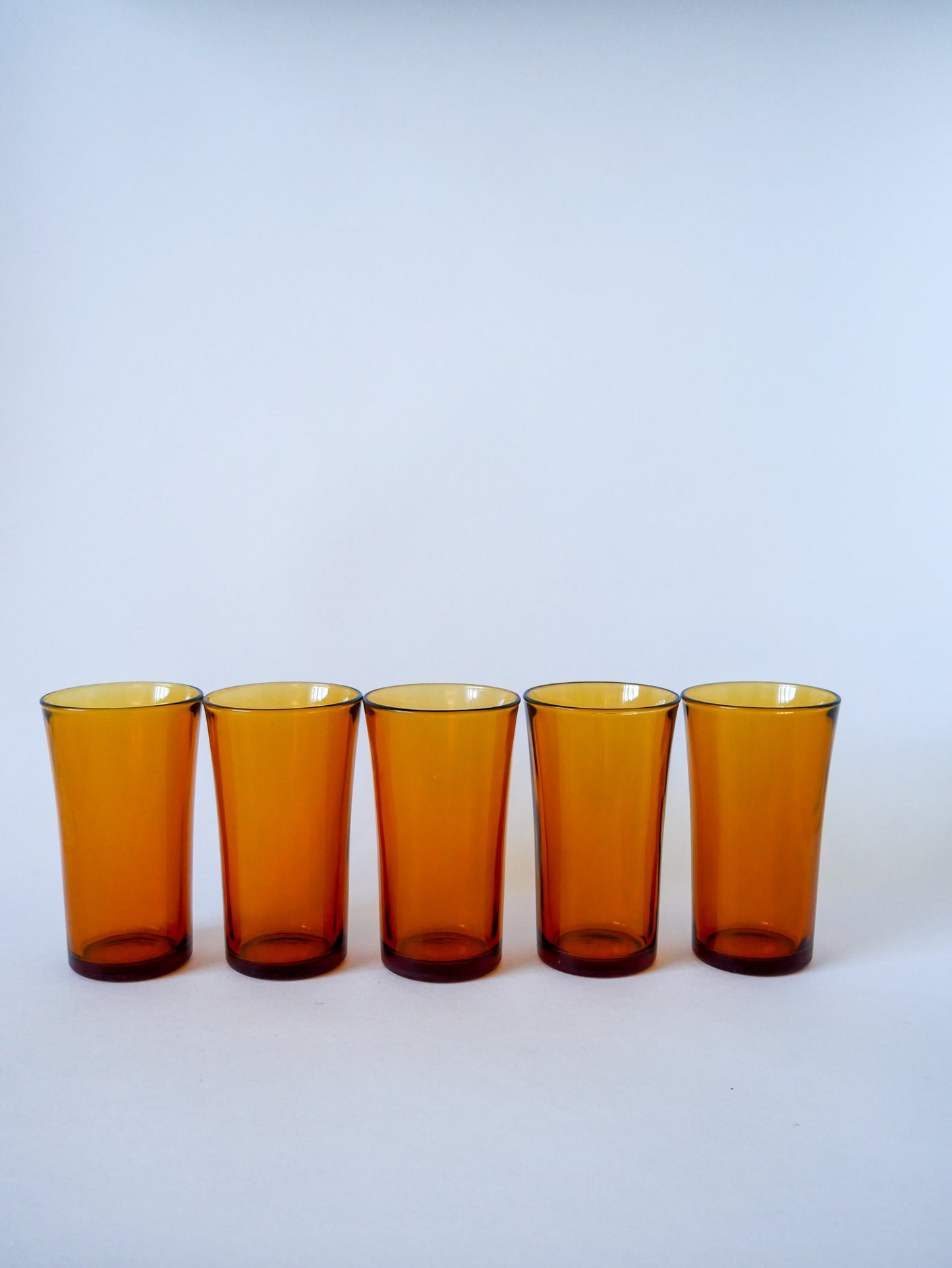 Lot de 5 verres à eau / cocktails Long Drink en verre ambré Duralex 1970