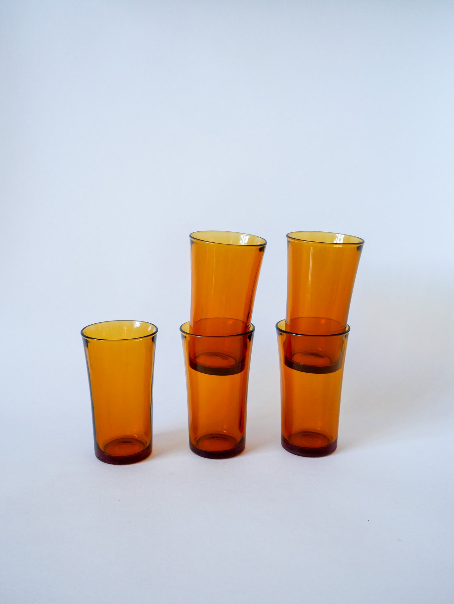 Lot de 5 verres à eau / cocktails Long Drink en verre ambré Duralex 1970