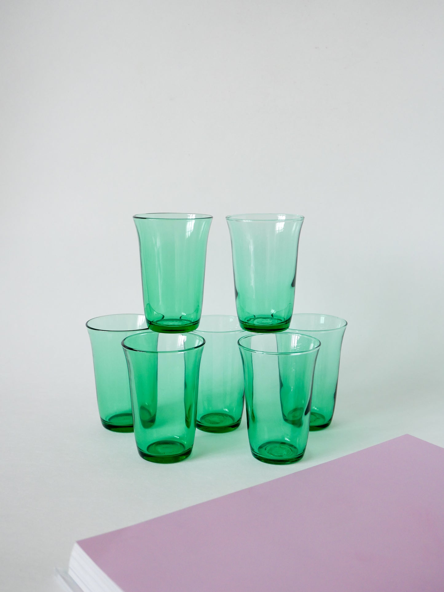 Lot de 7 verres à eau en verre vert vintage 1970