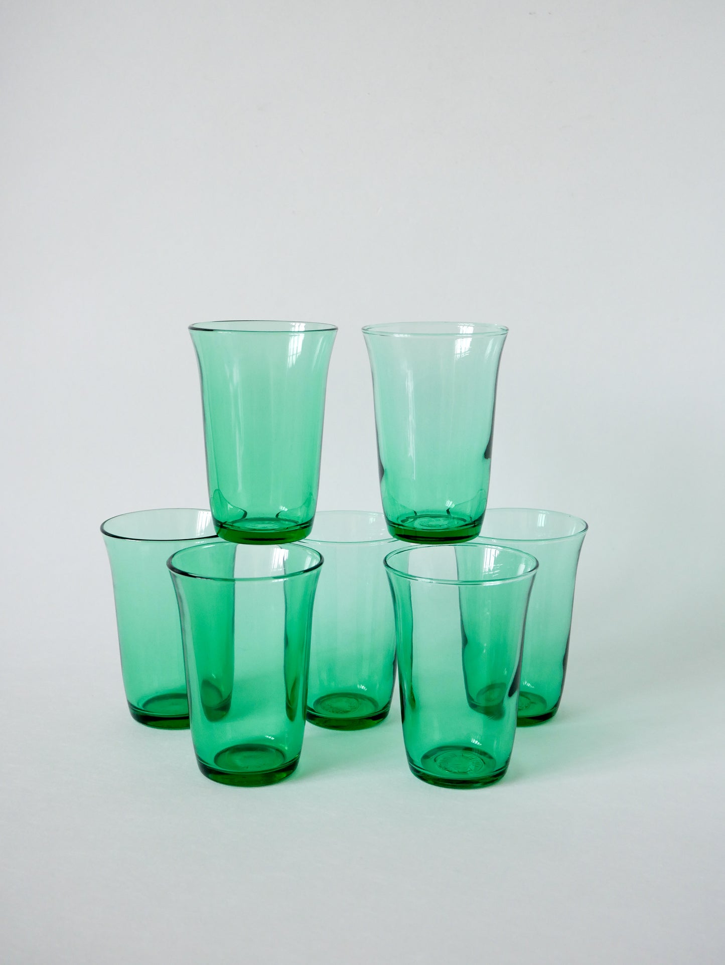 Lot de 7 verres à eau en verre vert vintage 1970