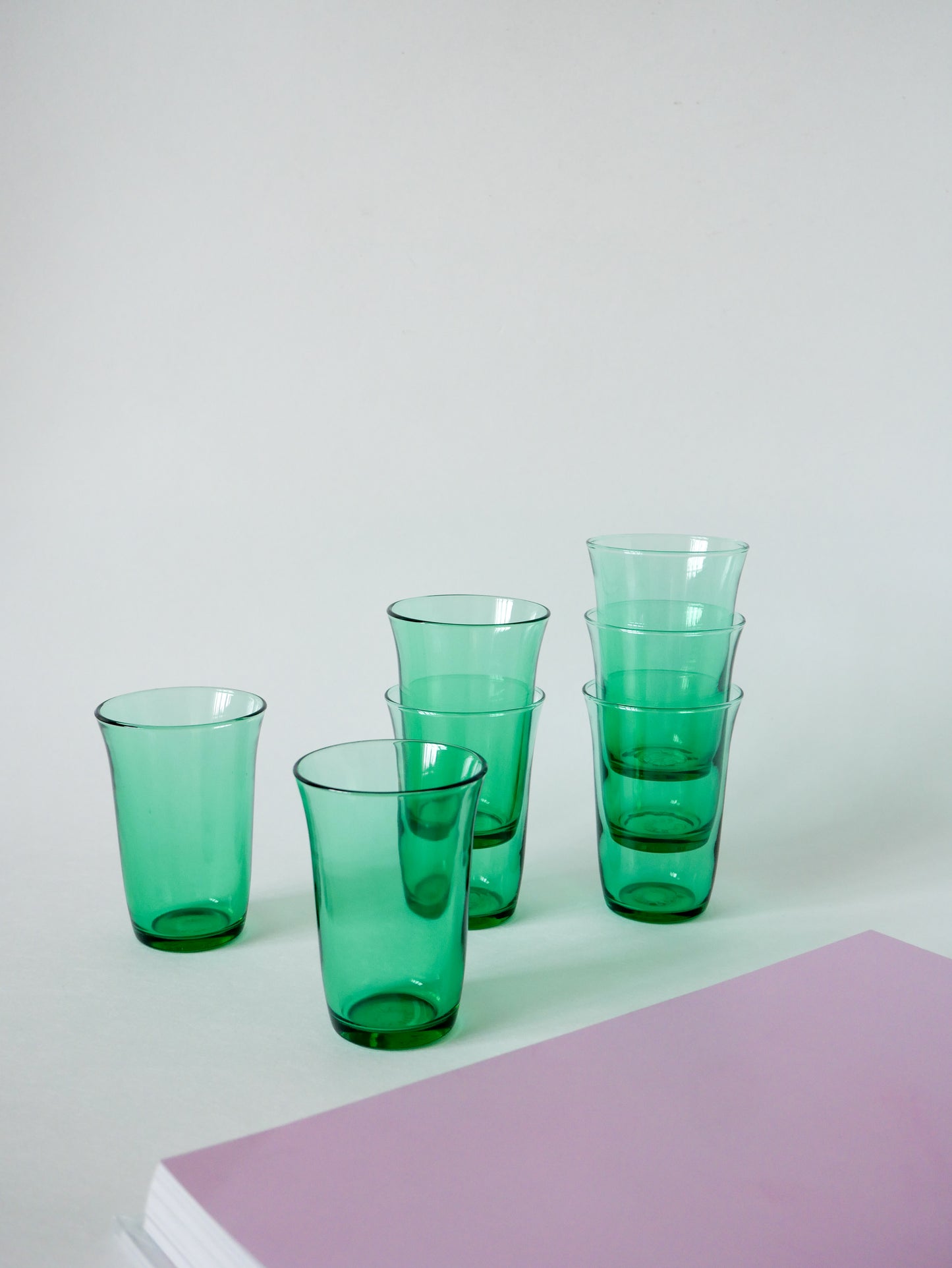 Lot de 7 verres à eau en verre vert vintage 1970