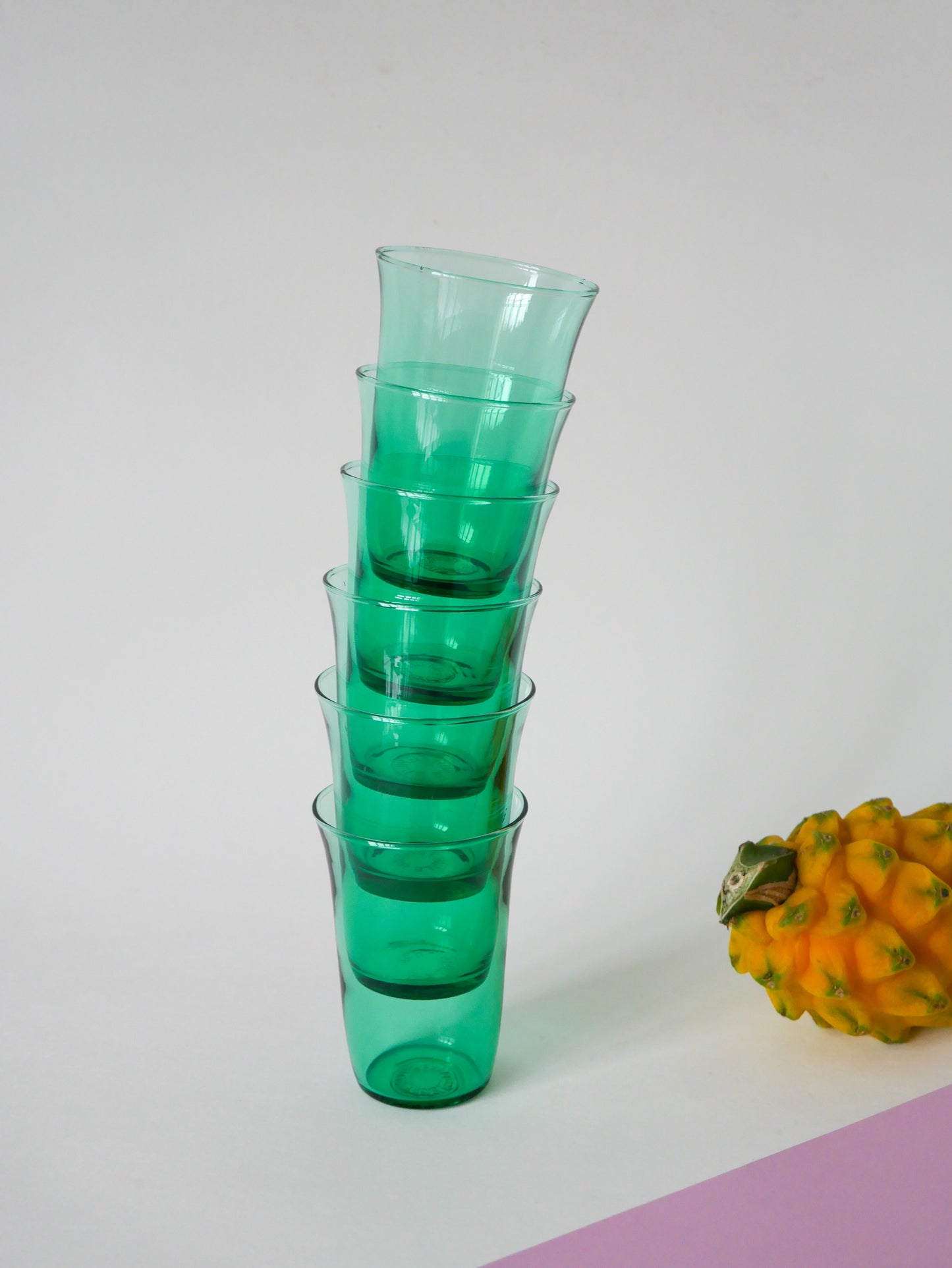 Lot de 6 verres en verre vert, 1970