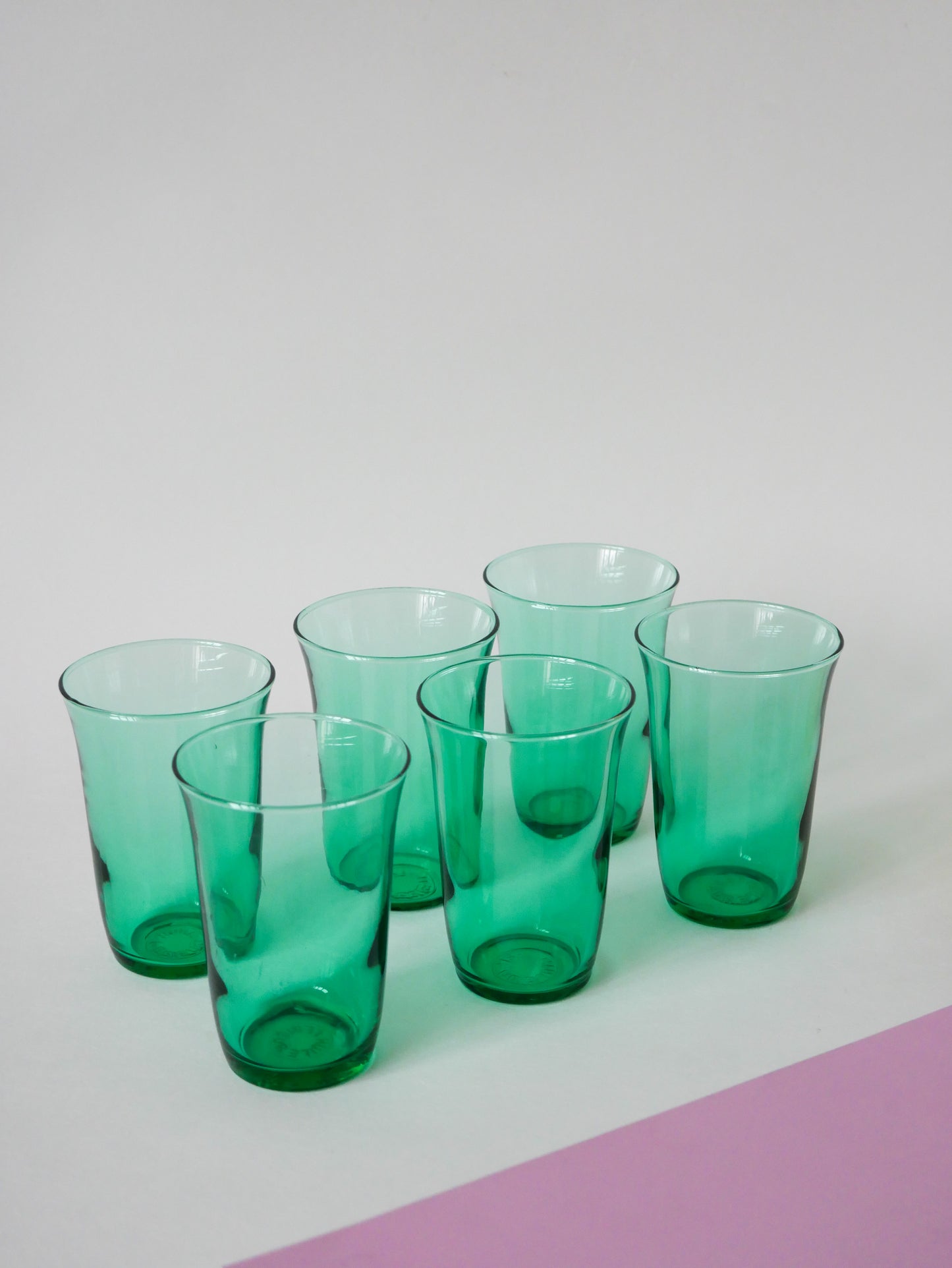 Lot de 6 verres en verre vert, 1970