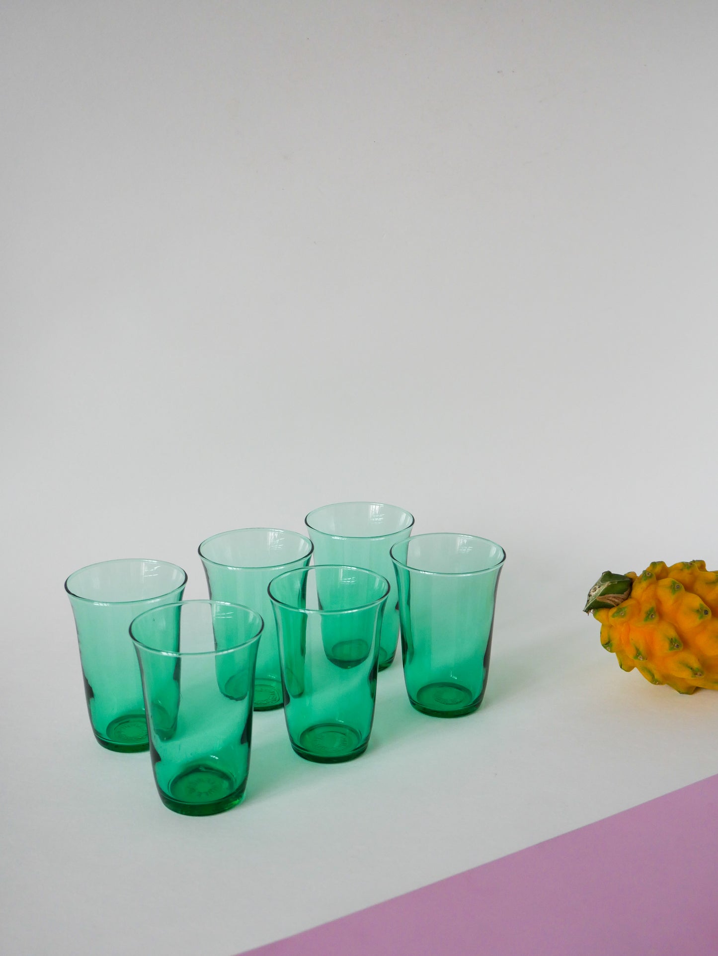 Lot de 6 verres en verre vert, 1970