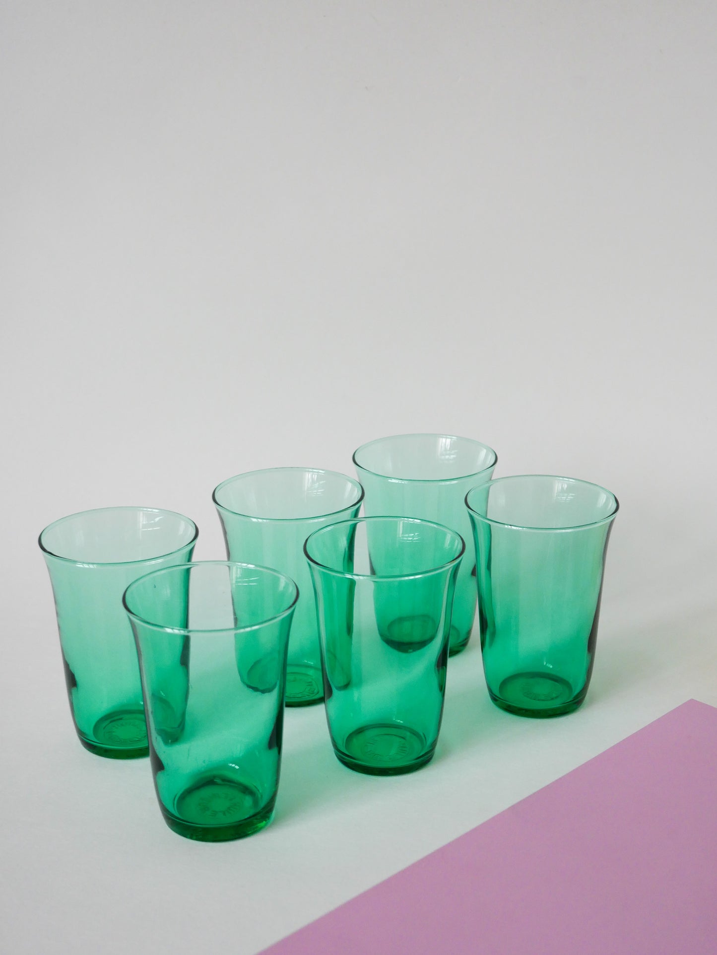 Lot de 6 verres en verre vert, 1970