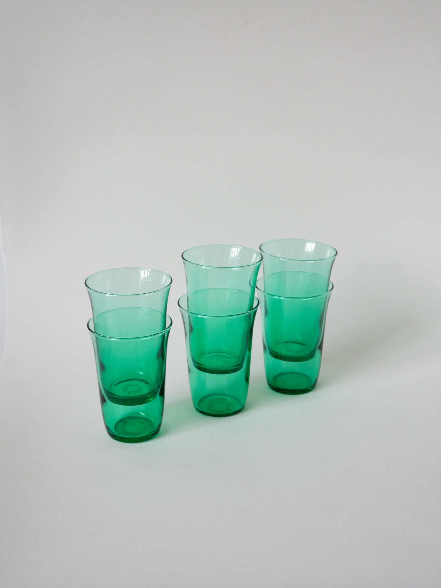 Lot de 6 verres en verre vert, 1970