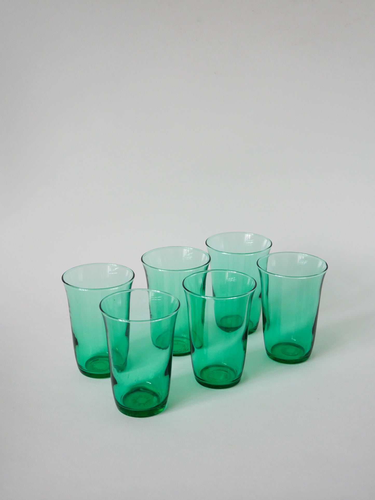 Lot de 6 verres en verre vert, 1970