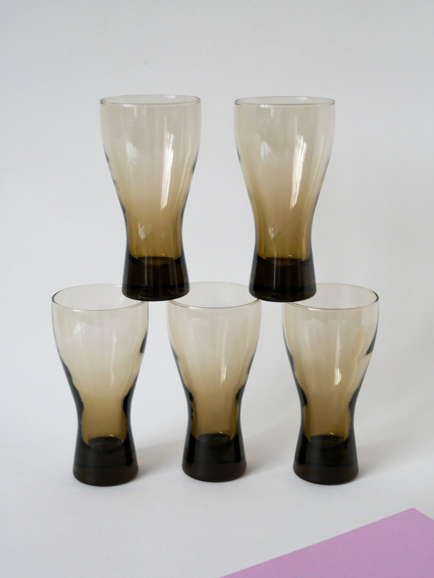 Lot de 5 grands verres Long Drink en verre fumé Design, 1970