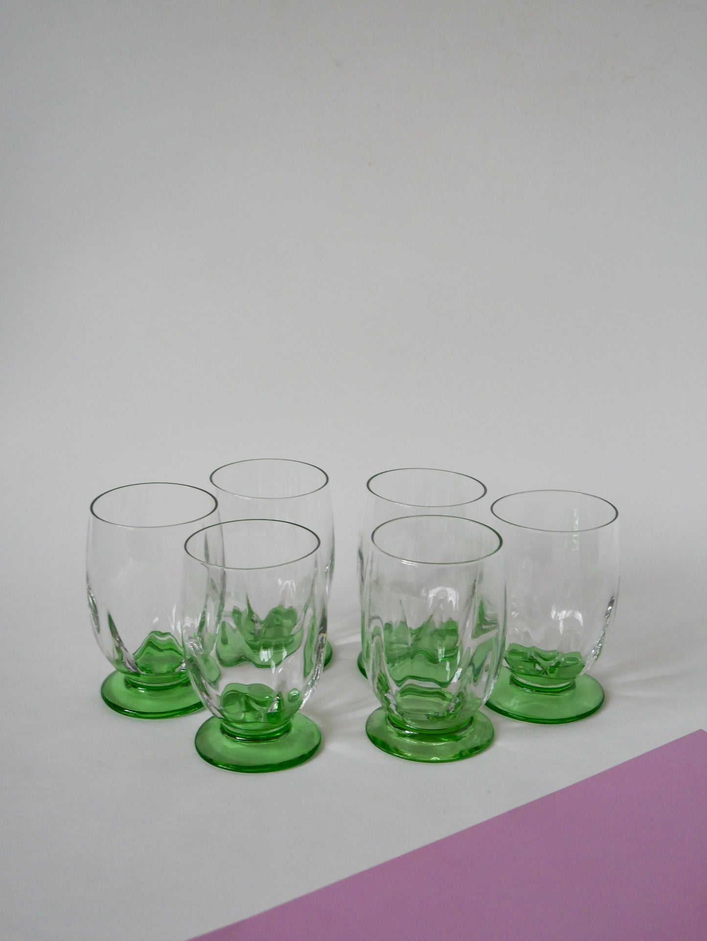 Lot de 6 grands verres Art Déco en verre vert, 1930