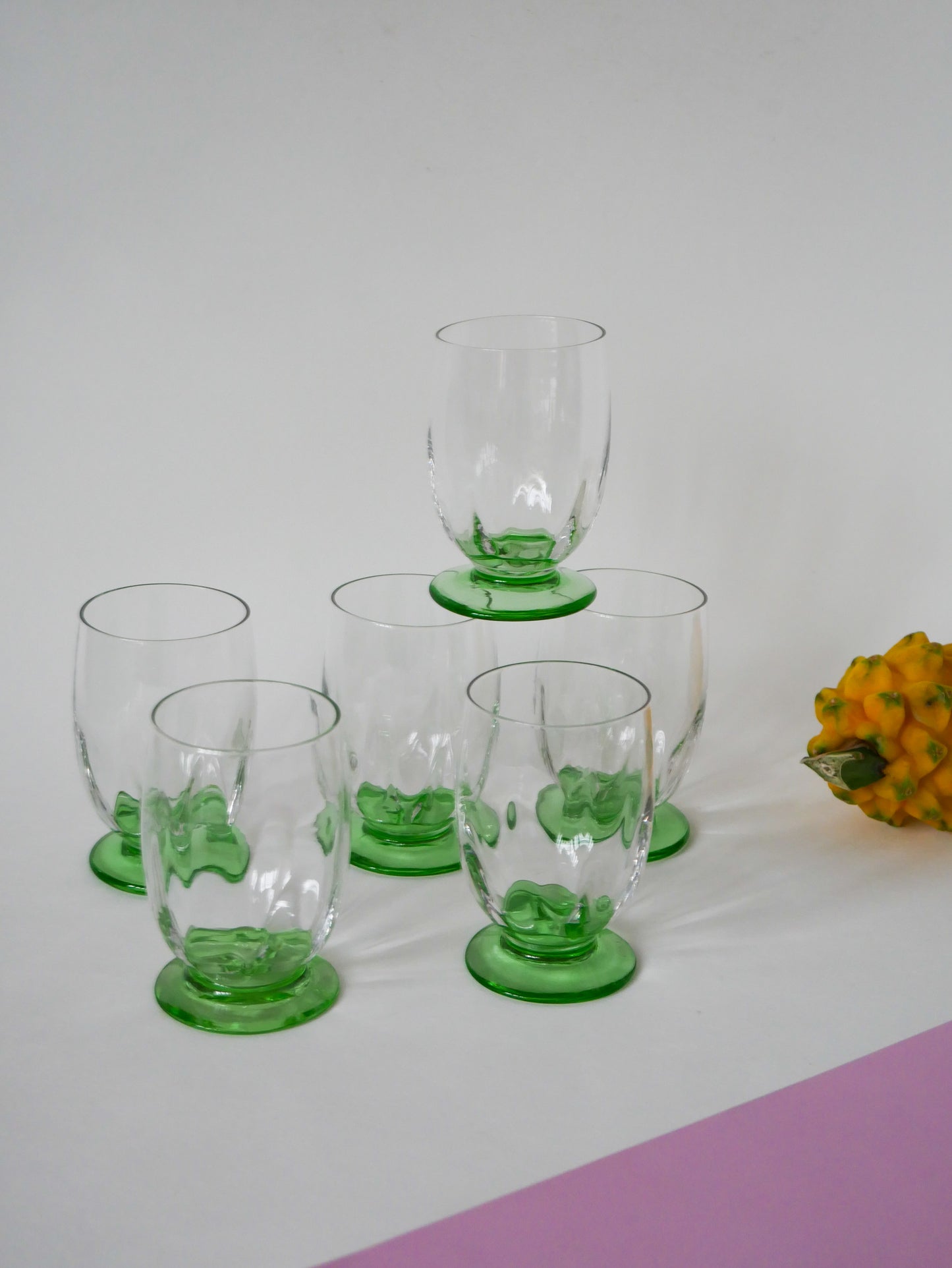 Lot de 6 grands verres Art Déco en verre vert, 1930