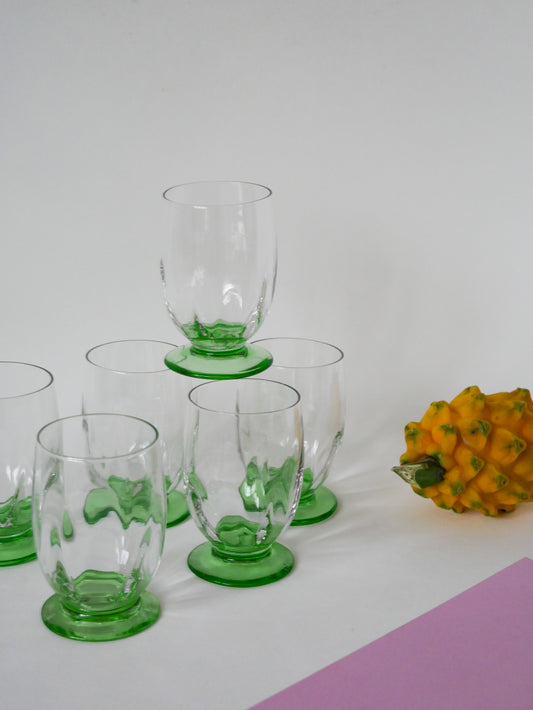 Lot de 6 grands verres Art Déco en verre vert, 1930