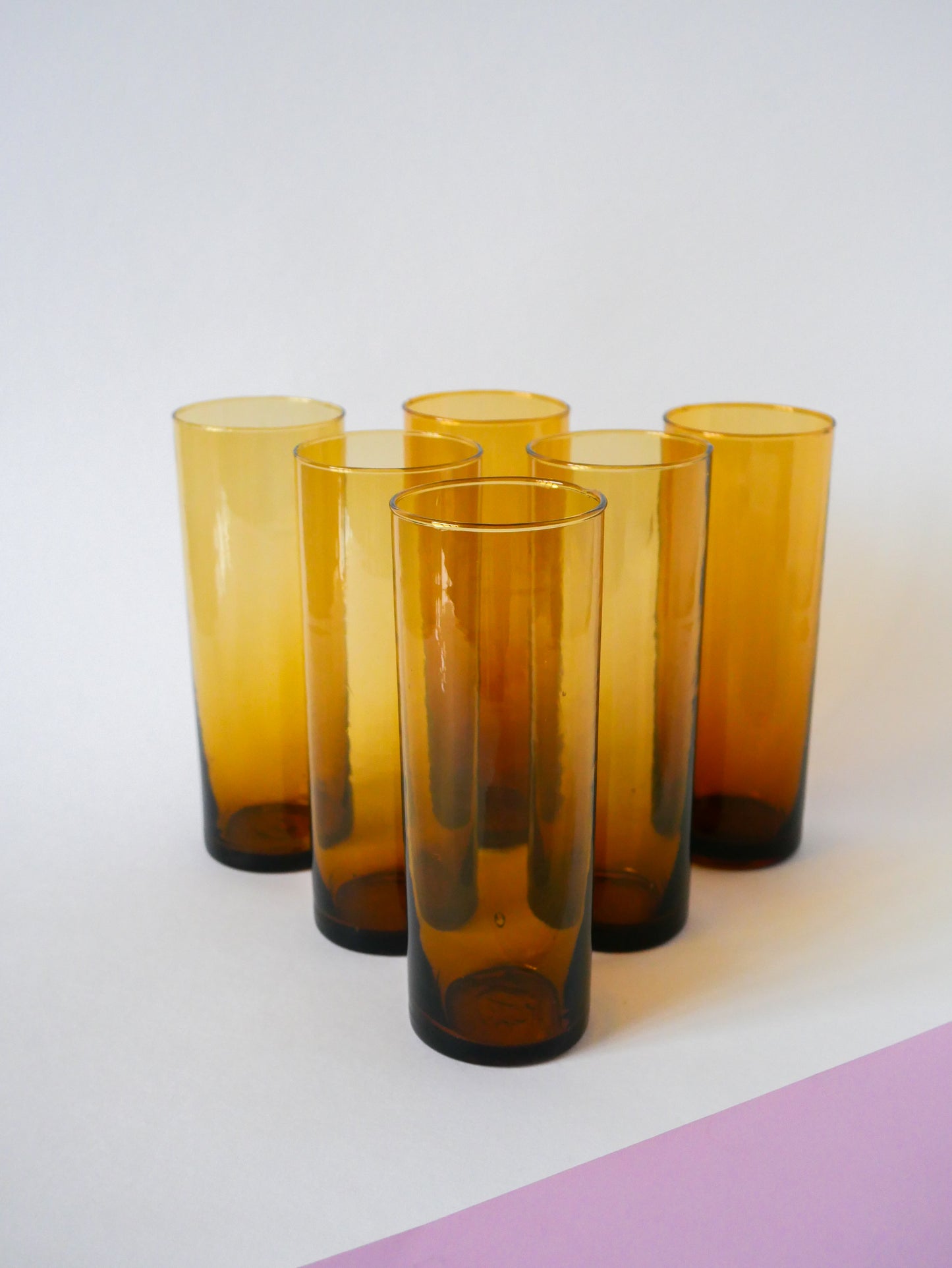 Lot de 6 verres ambrés Long Drink, 1970