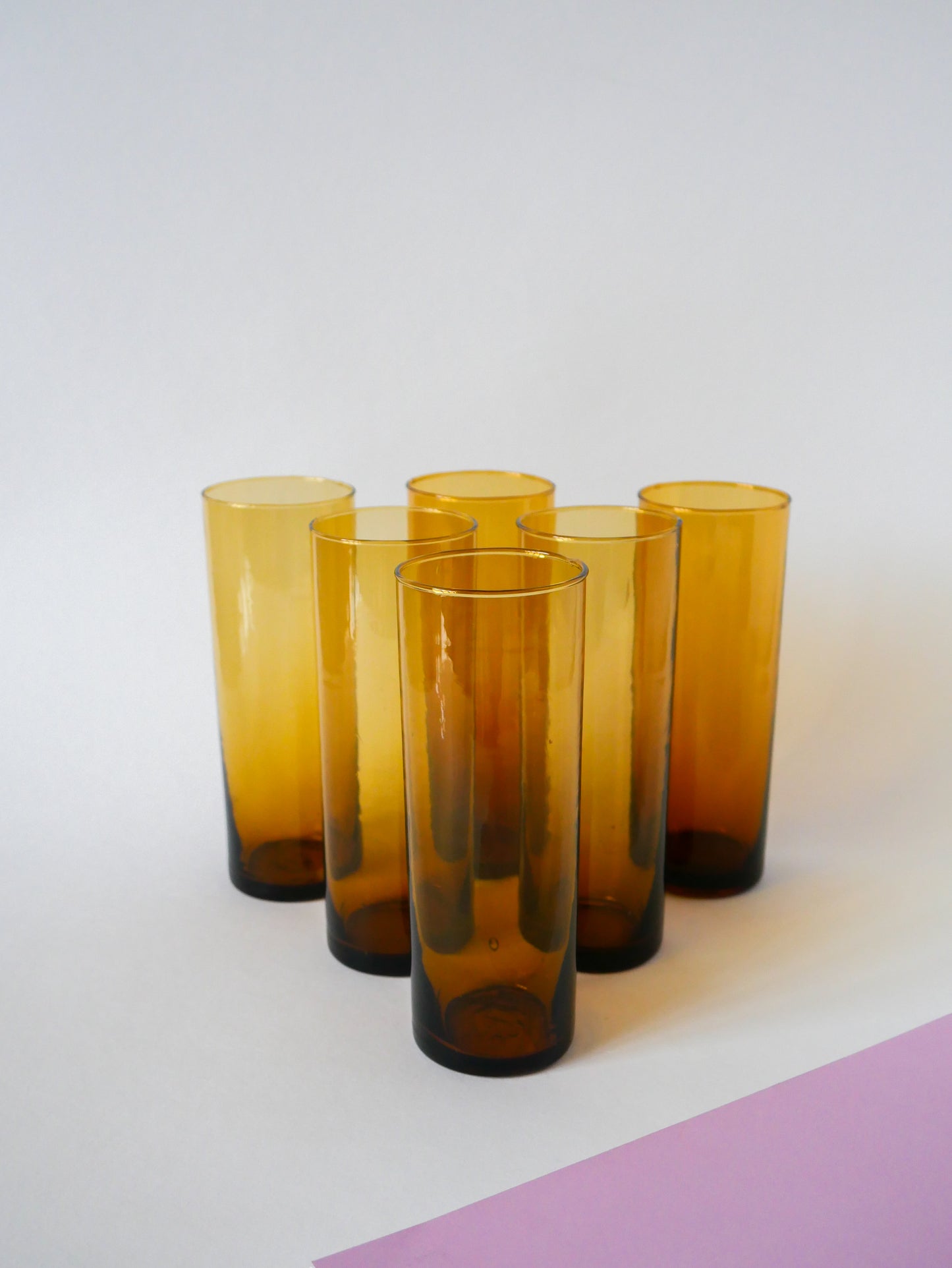 Lot de 6 verres ambrés Long Drink, 1970