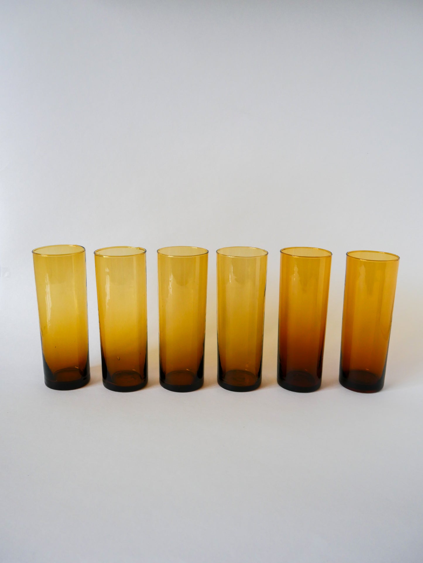 Lot de 6 verres ambrés Long Drink, 1970