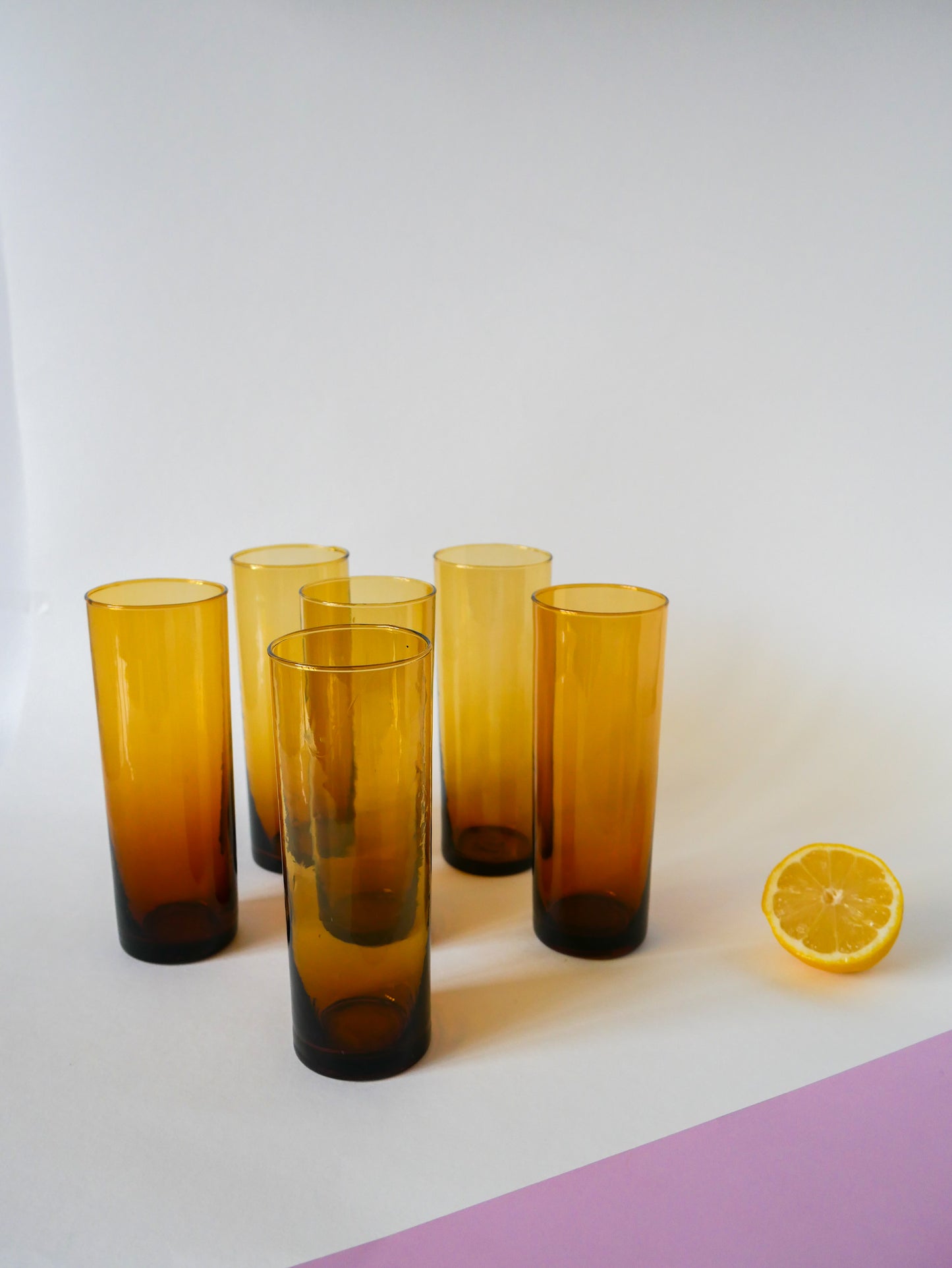 Lot de 6 verres ambrés Long Drink, 1970