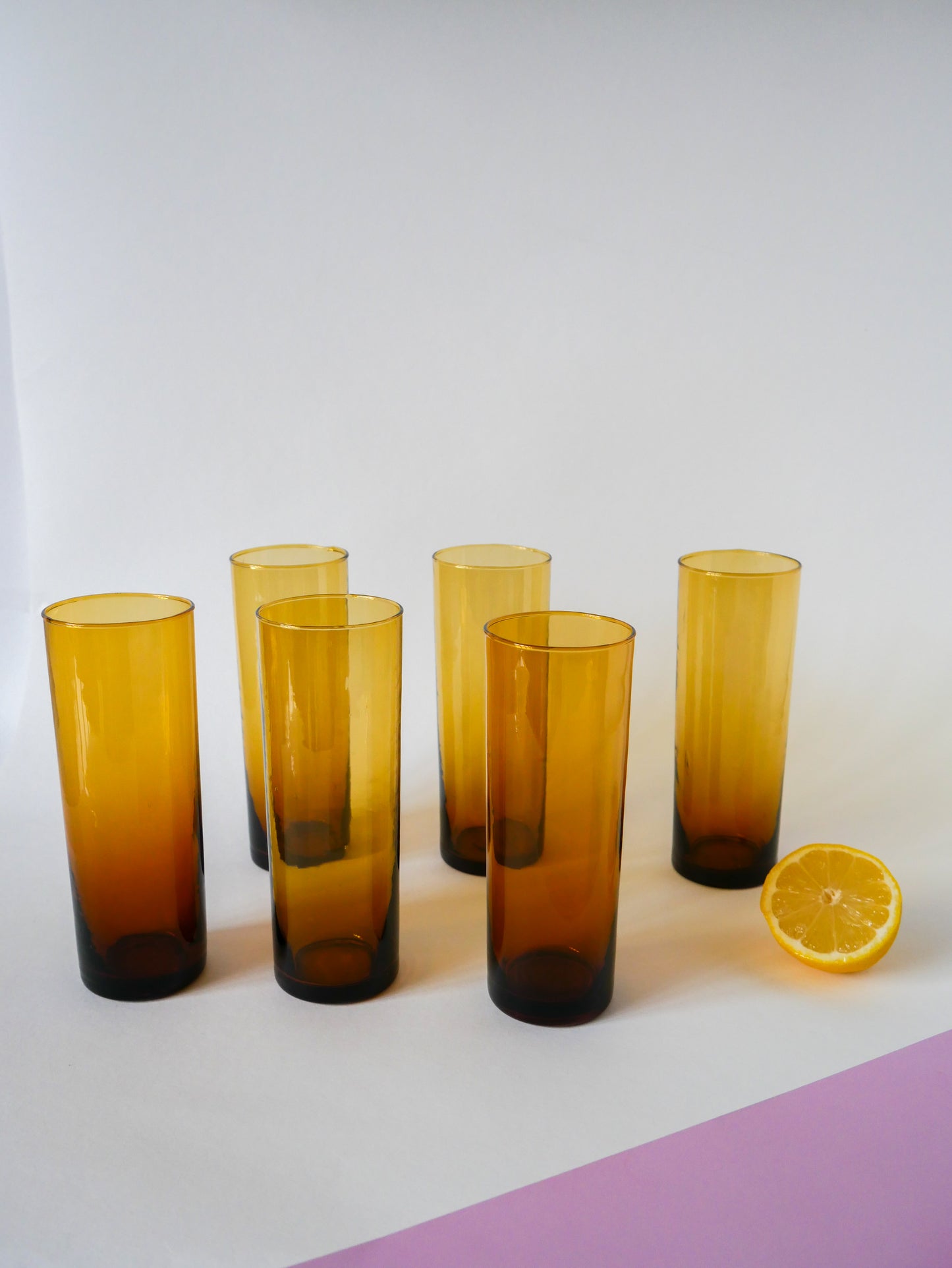 Lot de 6 verres ambrés Long Drink, 1970