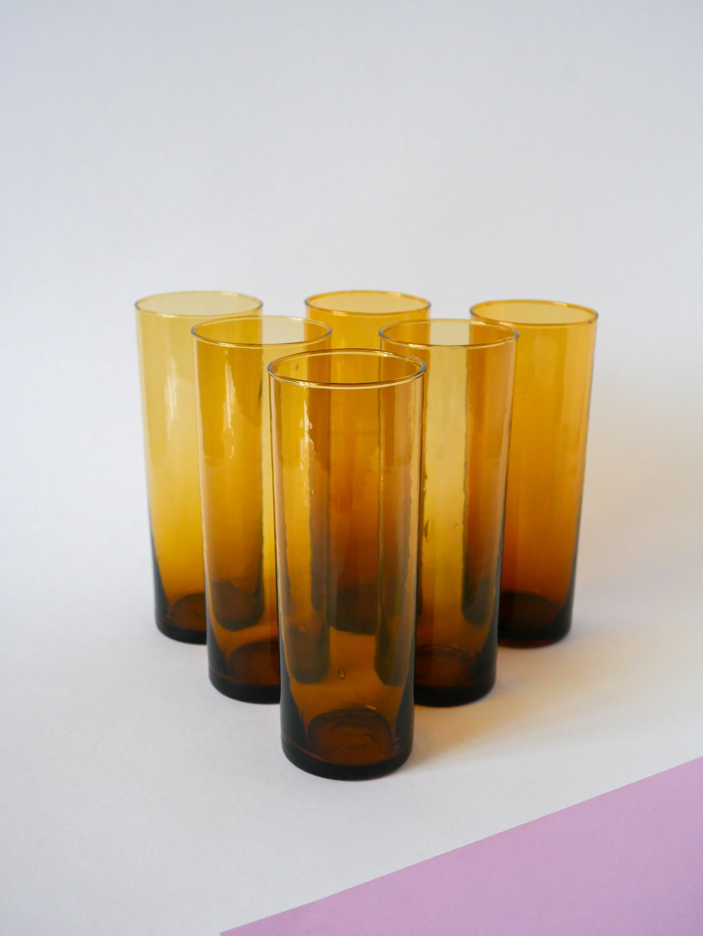 Lot de 6 verres ambrés Long Drink, 1970