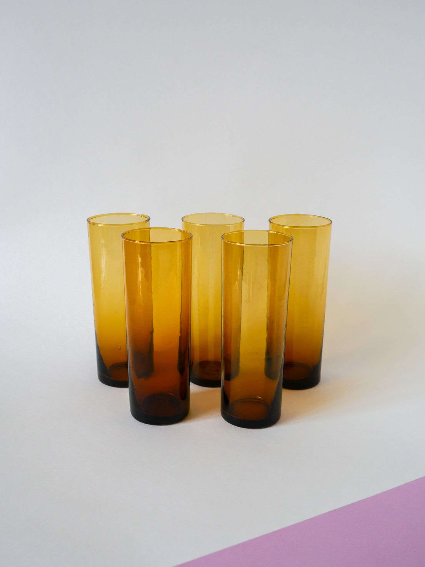 Lot de 5 verres ambrés Long Drink, 1970