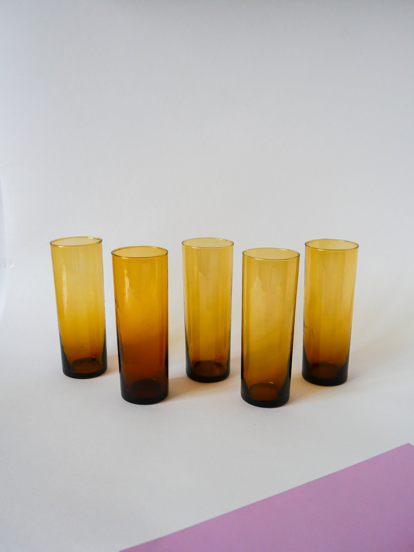 Lot de 5 verres ambrés Long Drink, 1970