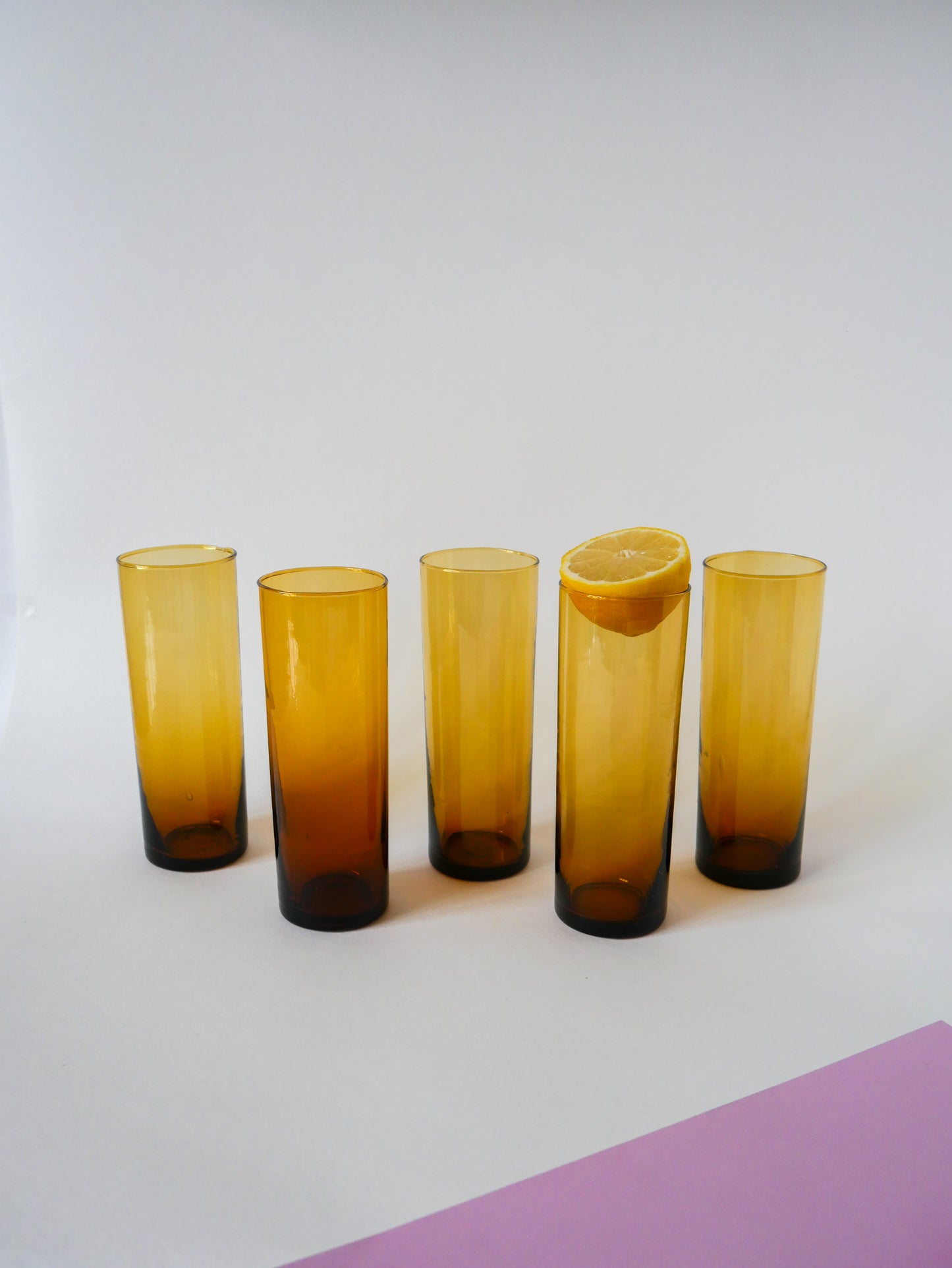 Lot de 5 verres ambrés Long Drink, 1970