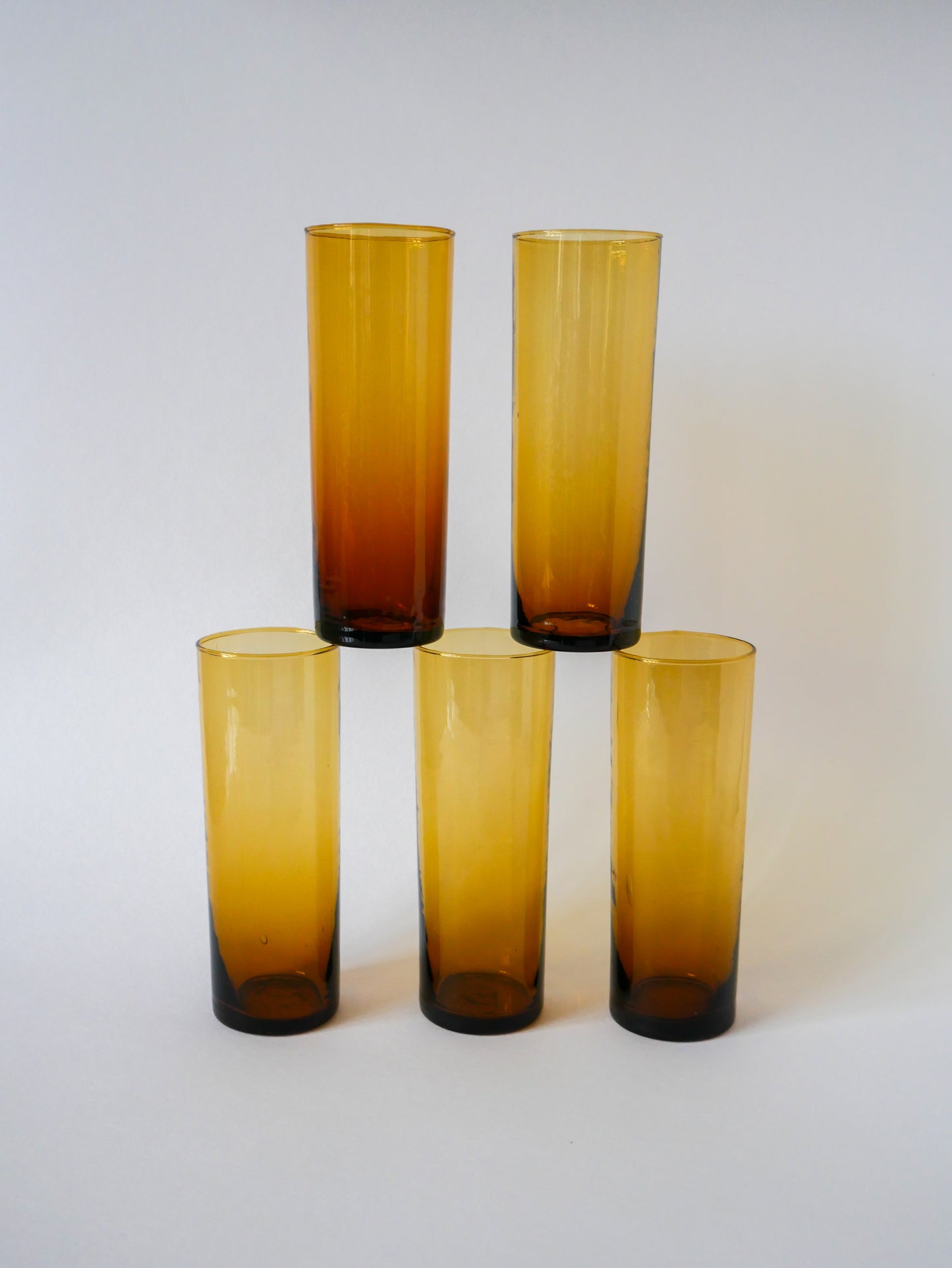 Lot de 5 verres ambrés Long Drink, 1970