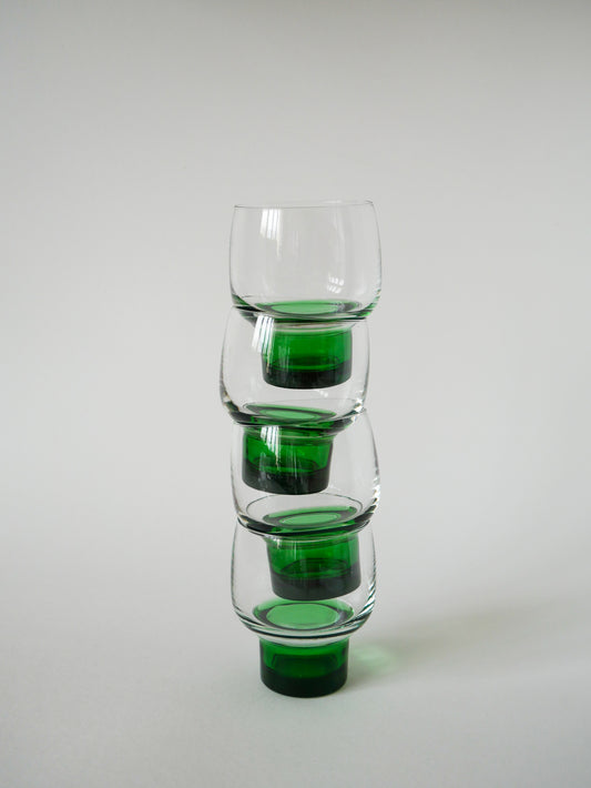 Lot de 4 grands verres à vin Design à pieds vert, 1970