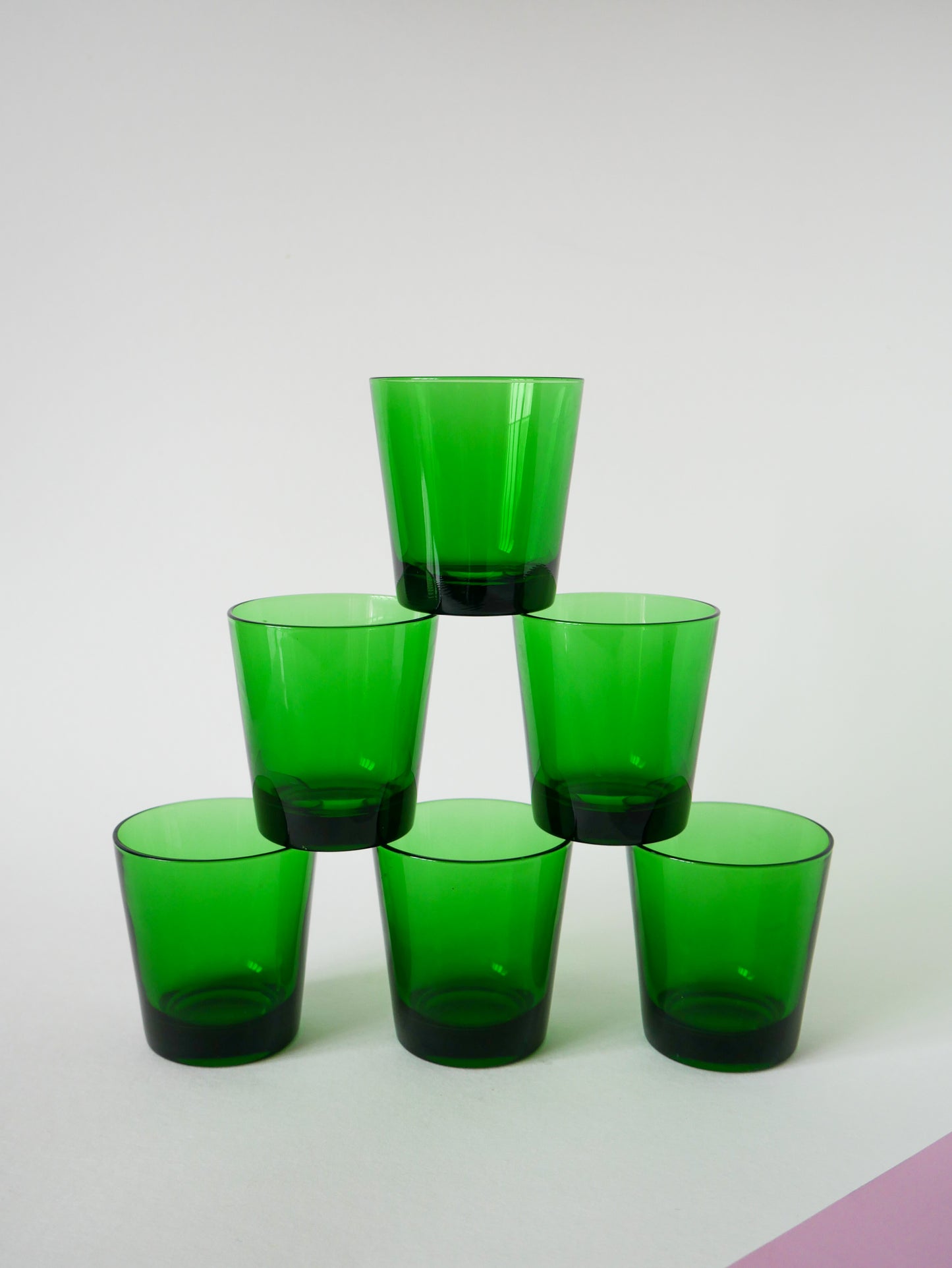 Lot de 6 verres à eau en verre vert, Design, 1970