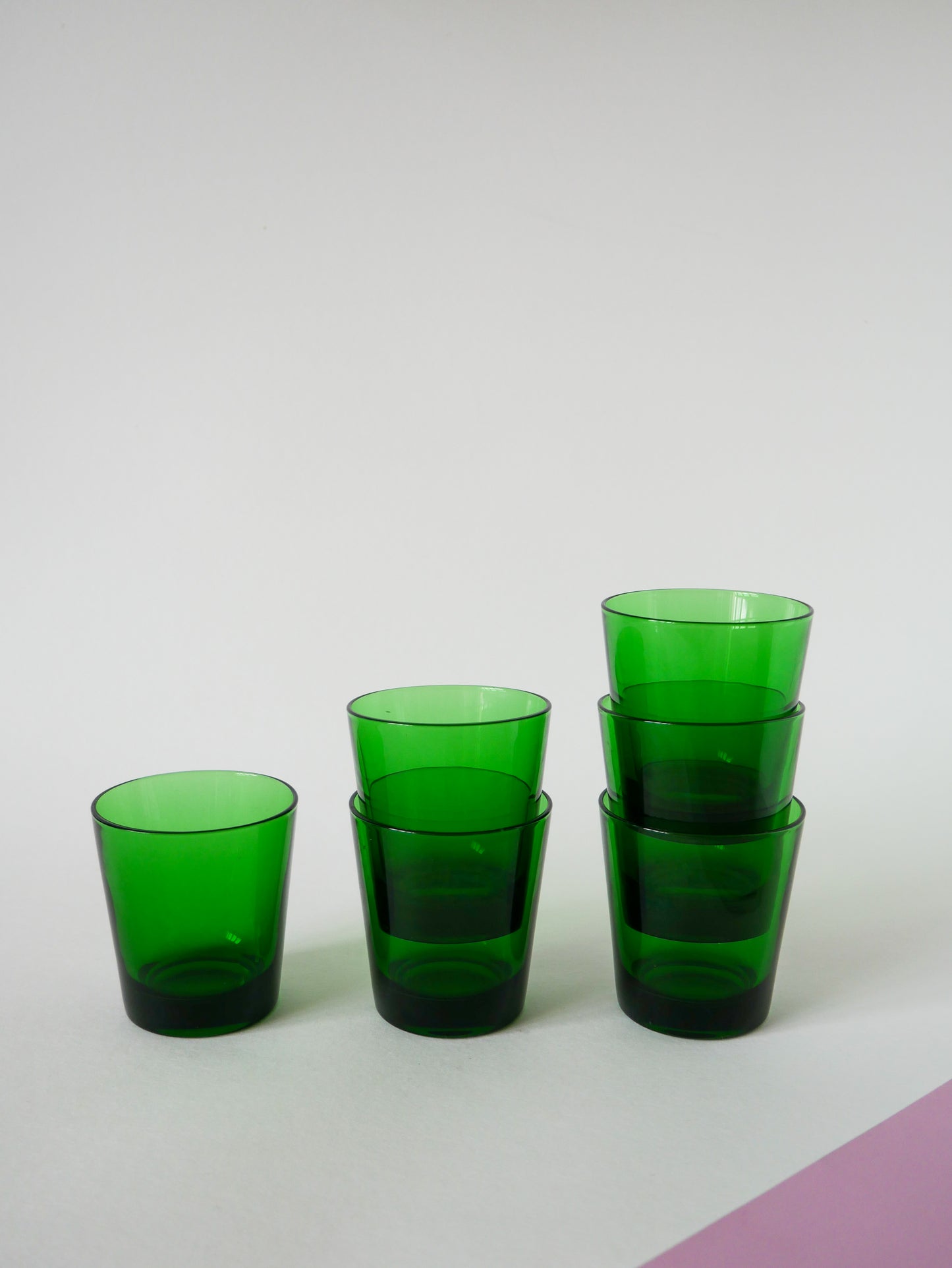 Lot de 6 verres à eau en verre vert, Design, 1970