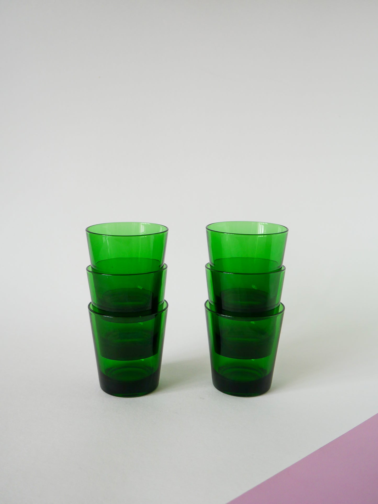 Lot de 6 verres à eau en verre vert, Design, 1970