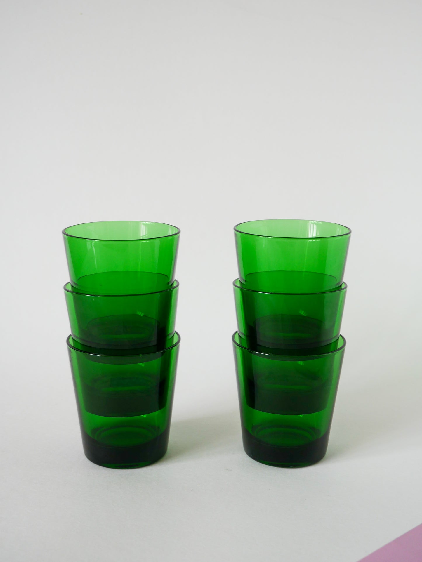 Lot de 6 verres à eau en verre vert, Design, 1970