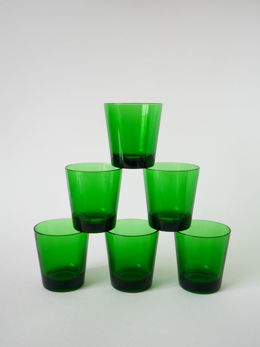 Lot de 6 verres à eau en verre vert, Design, 1970