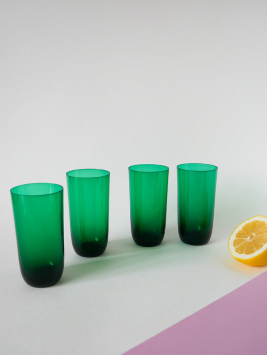 Lot de 4 verres à eau en verre vert, Design, 1970