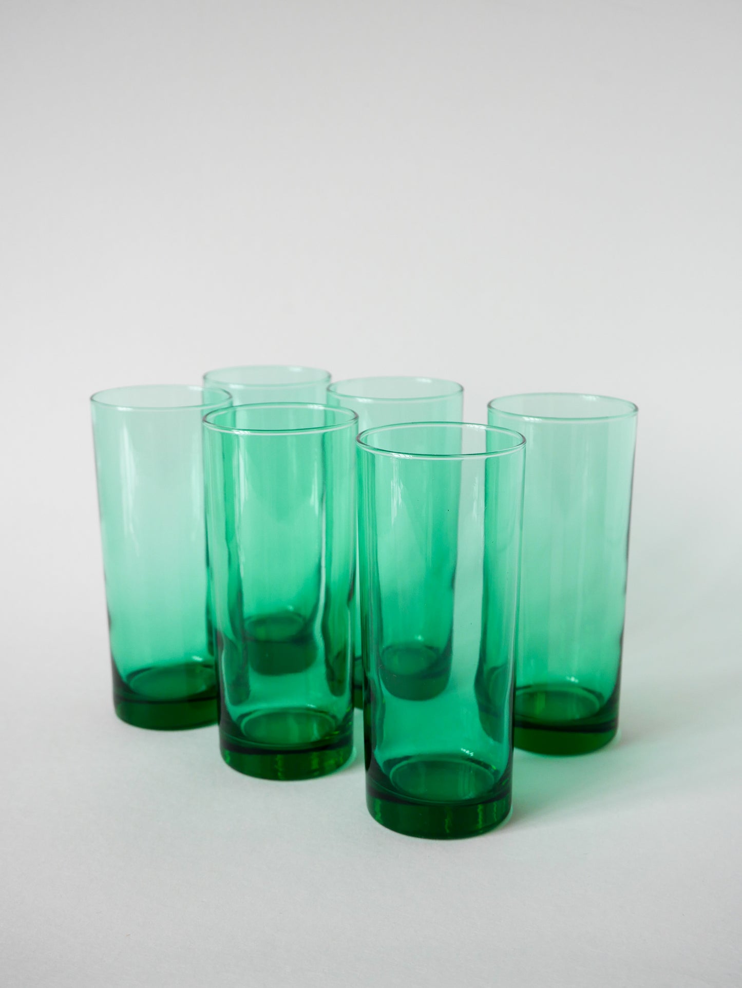 Lot de 6 verres à eau en verre vert, Long Drink, Design, 1970