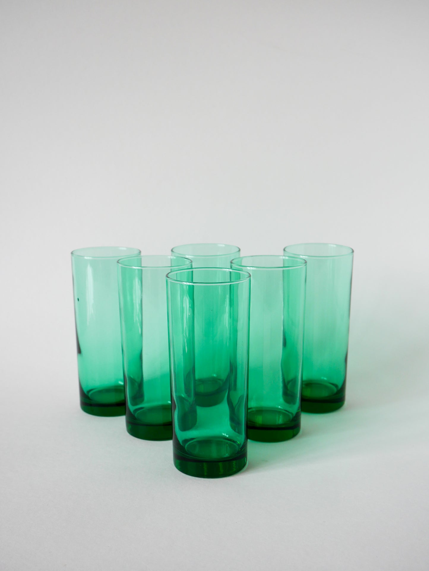 Lot de 6 verres à eau en verre vert, Long Drink, Design, 1970