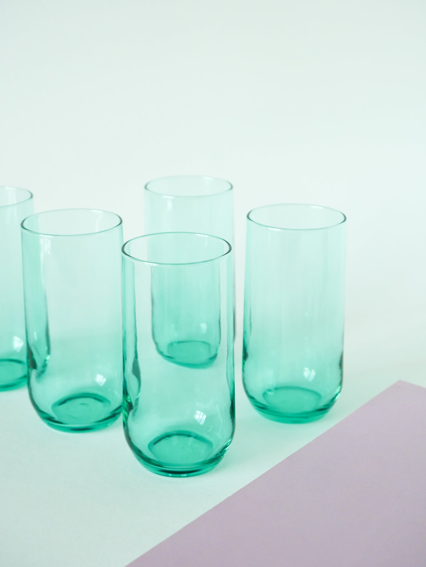 Lot de 5 verres à eau Long Drink en verre vert, 1970