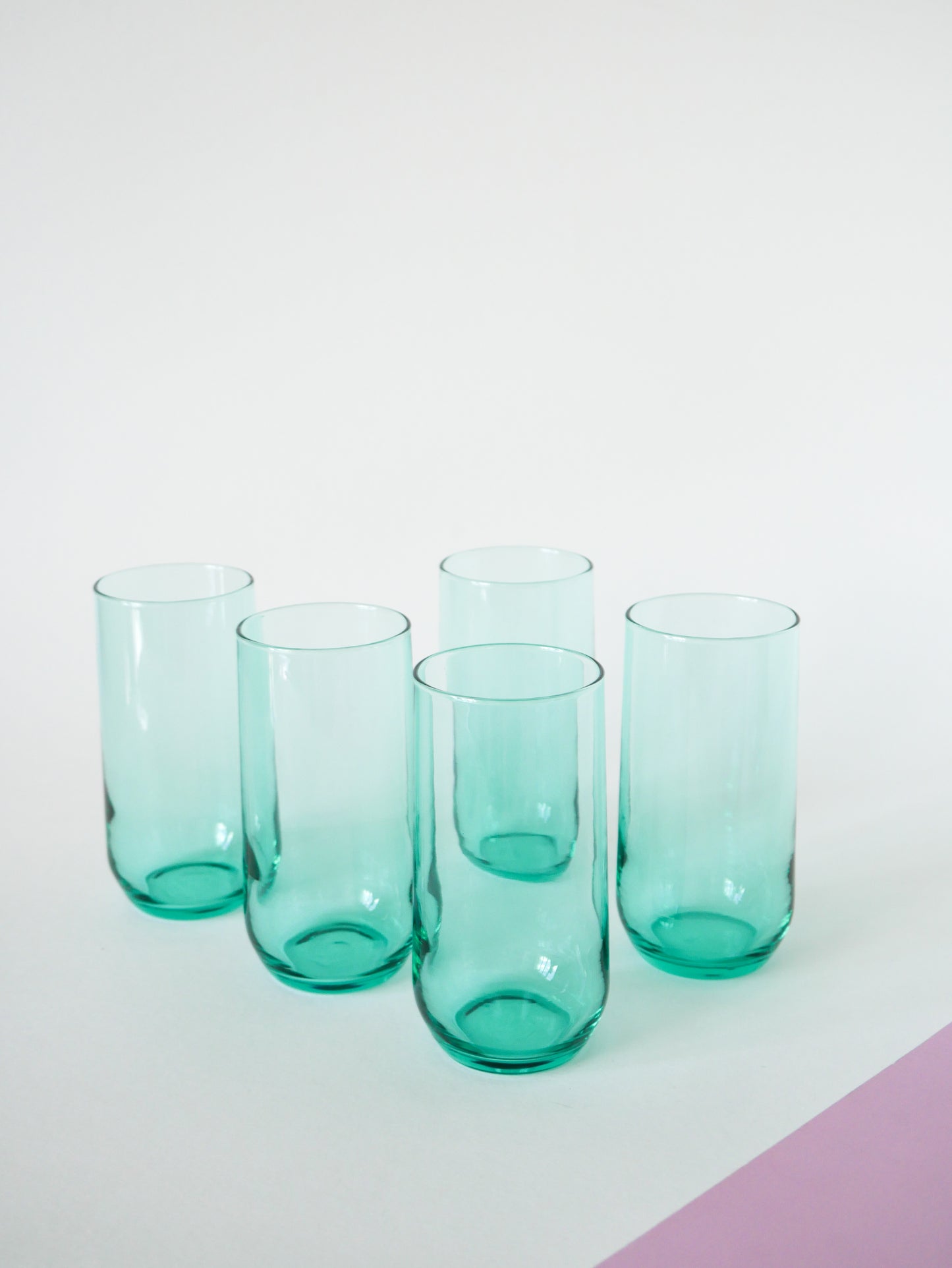 Lot de 5 verres à eau Long Drink en verre vert, 1970