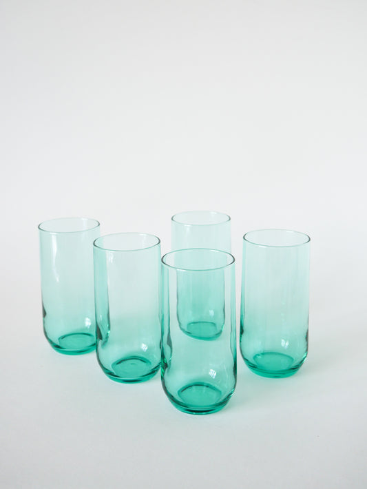 Lot de 5 verres à eau Long Drink en verre vert, 1970