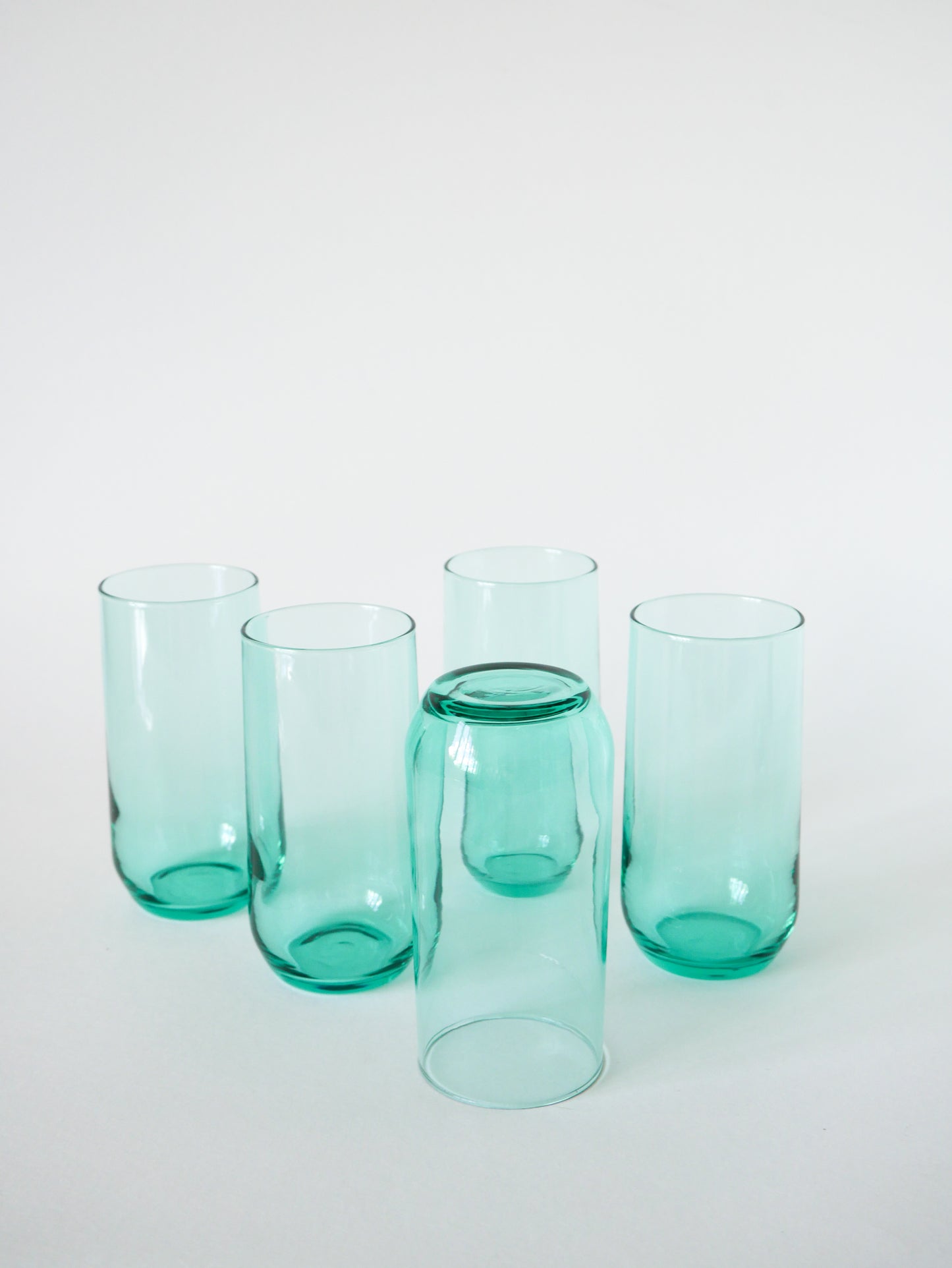 Lot de 5 verres à eau Long Drink en verre vert, 1970