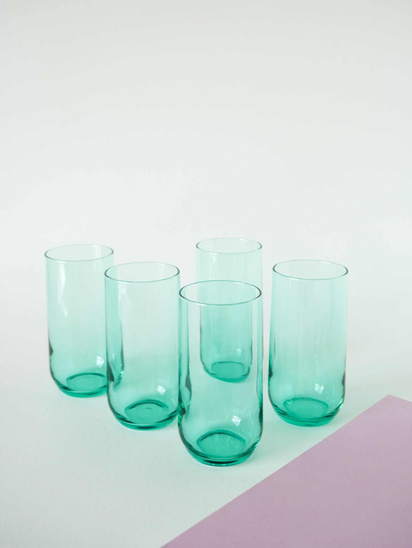 Lot de 5 verres à eau Long Drink en verre vert, 1970