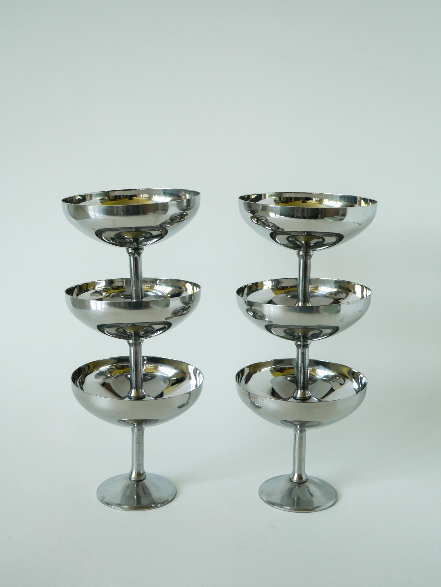 Lot de 6 grandes coupes en inox, Hautes, Design, 1970, 10 X 10 cm