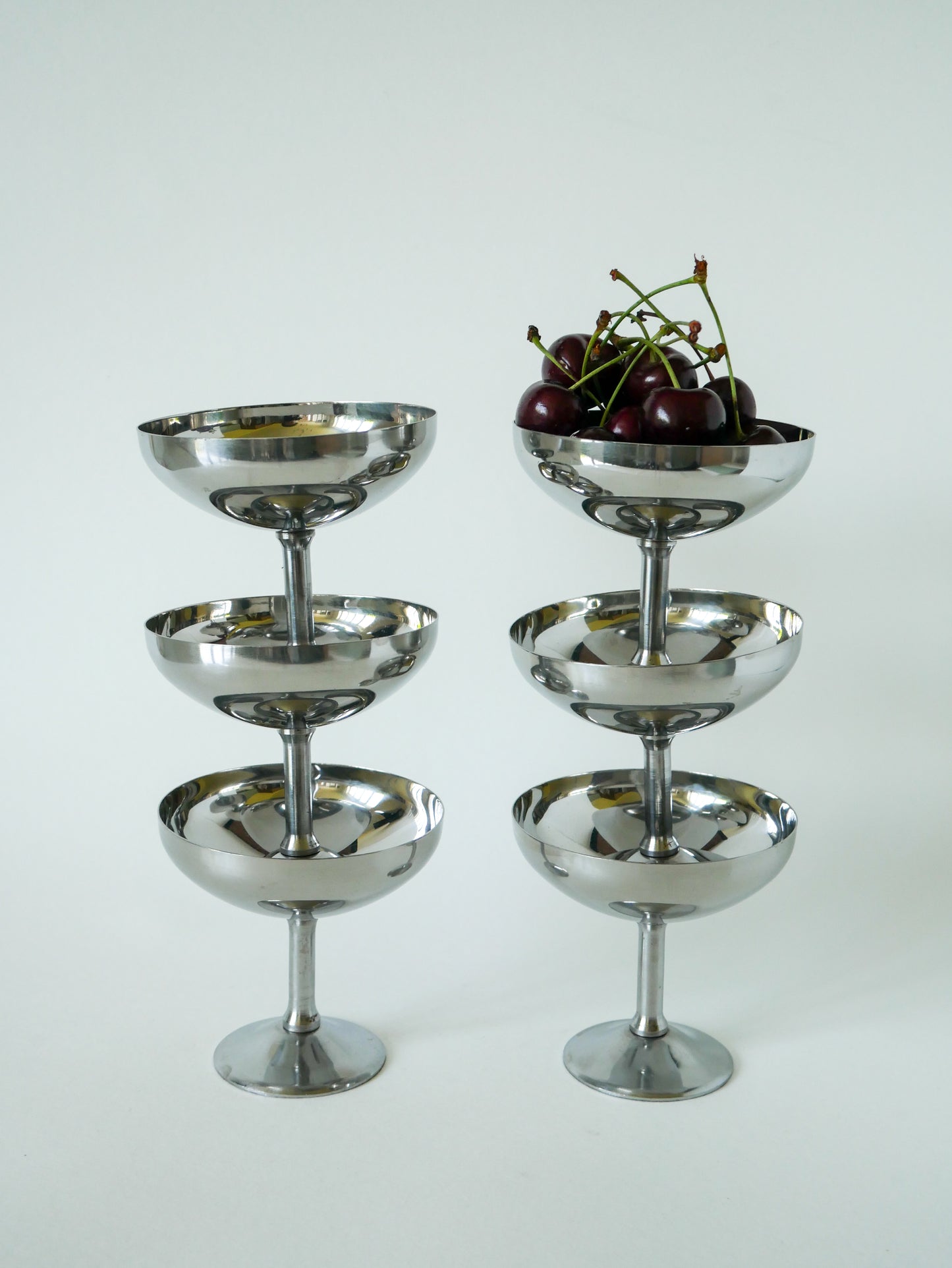 Lot de 6 grandes coupes en inox, Hautes, Design, 1970, 10 X 10 cm