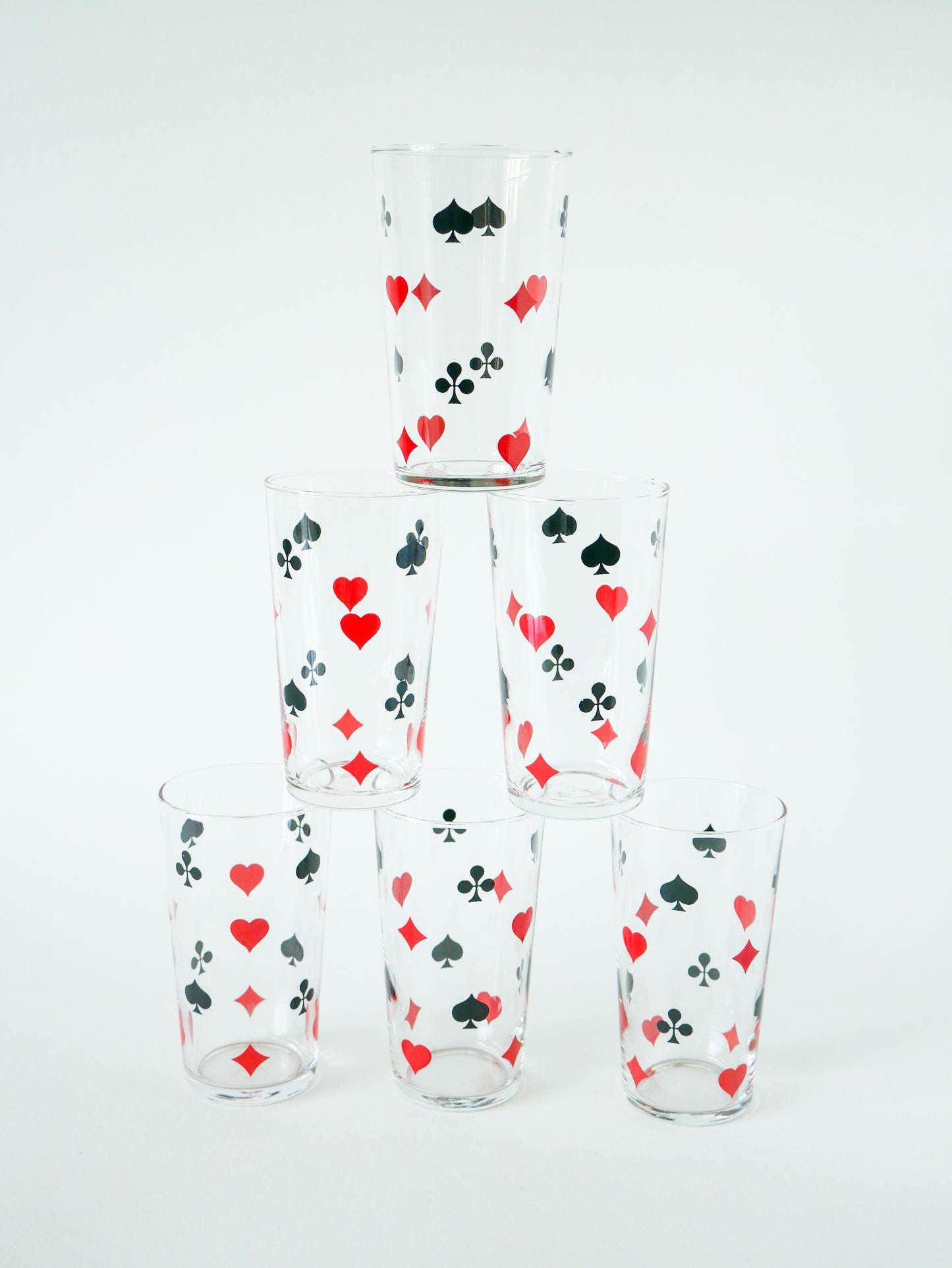 Lot de 6 verres à eau, motifs Jeu de Cartes, 1970