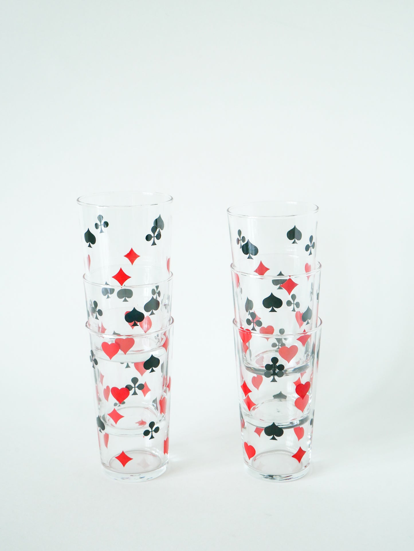 Lot de 6 verres à eau, motifs Jeu de Cartes, 1970