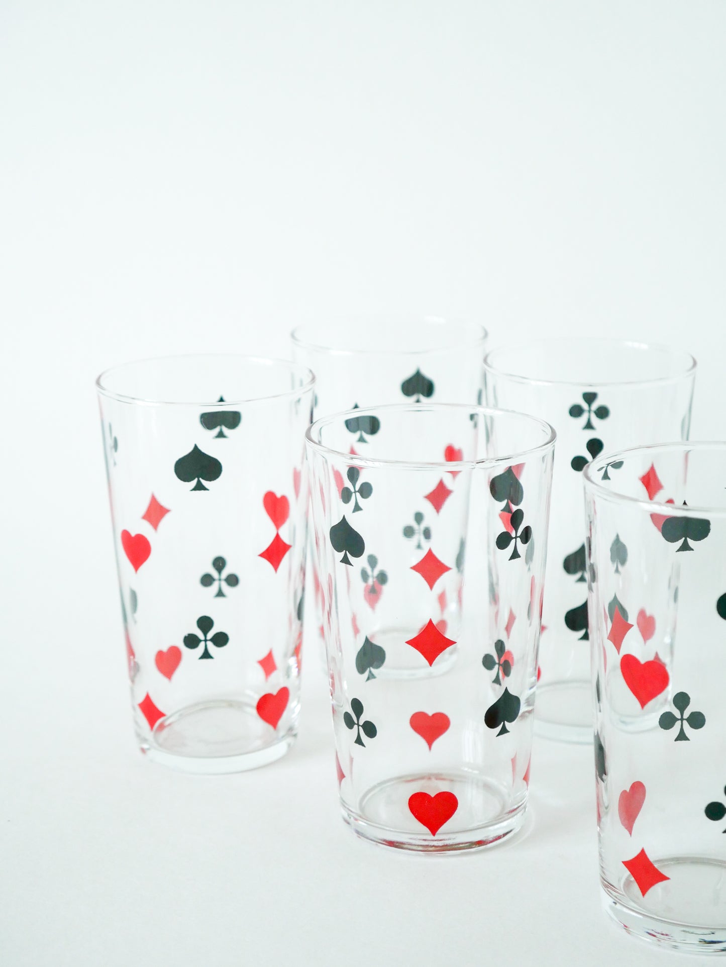 Lot de 6 verres à eau, motifs Jeu de Cartes, 1970