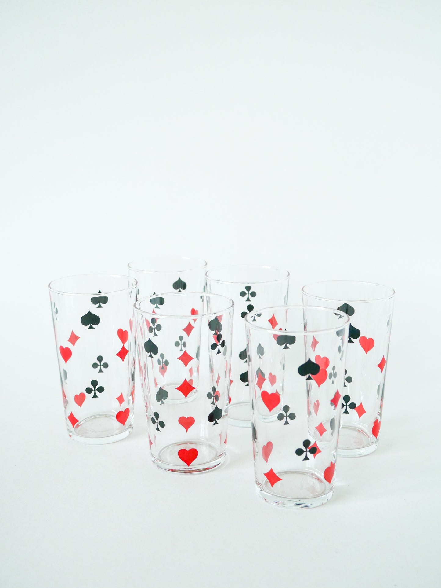 Lot de 6 verres à eau, motifs Jeu de Cartes, 1970